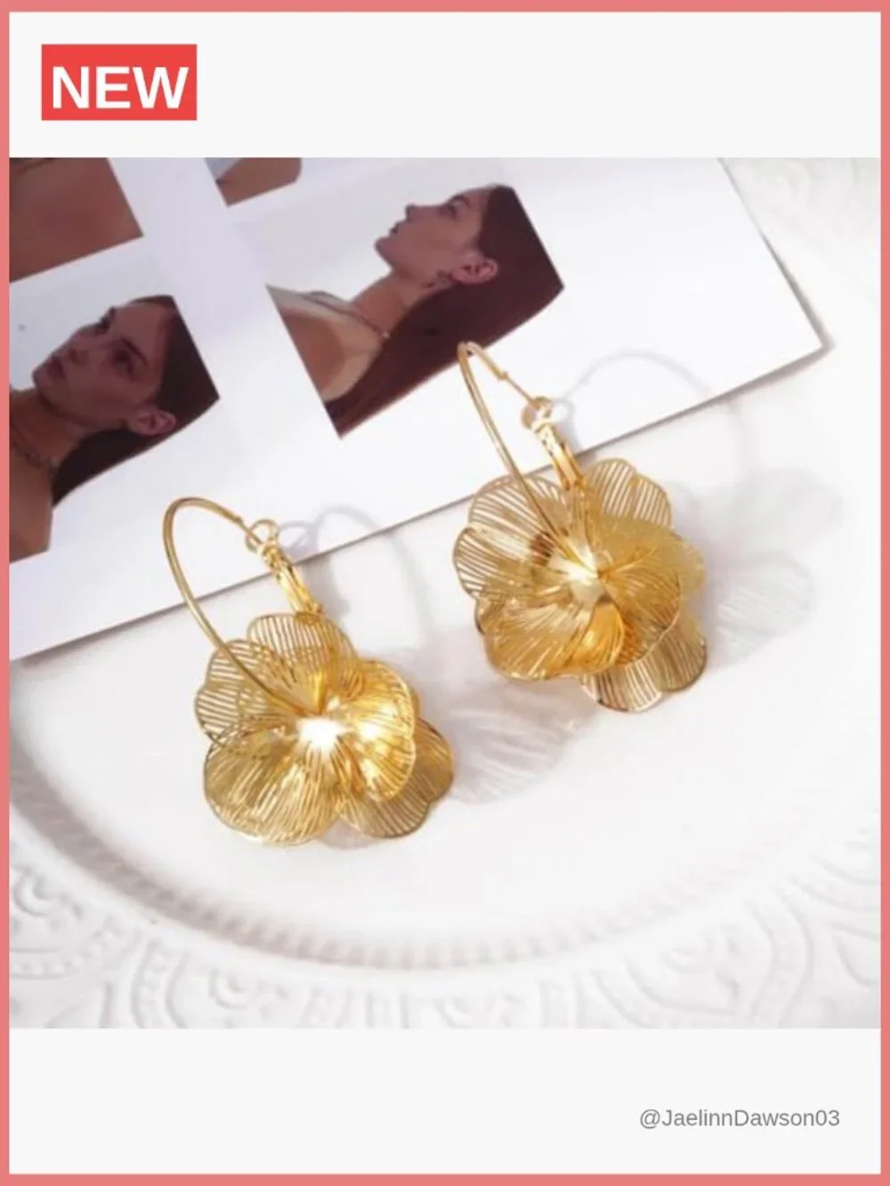 Dangle Flower Gold Earrings for Women, Trendy Statement Hoop Earrings, Floral